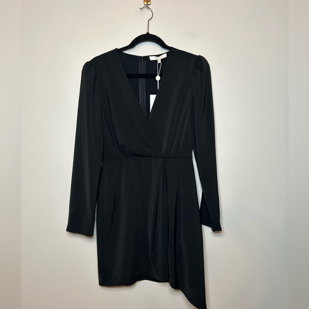WAYF Banks Plunging Black Asymmetrical Mini Dress Size S - Picture 5 of 10